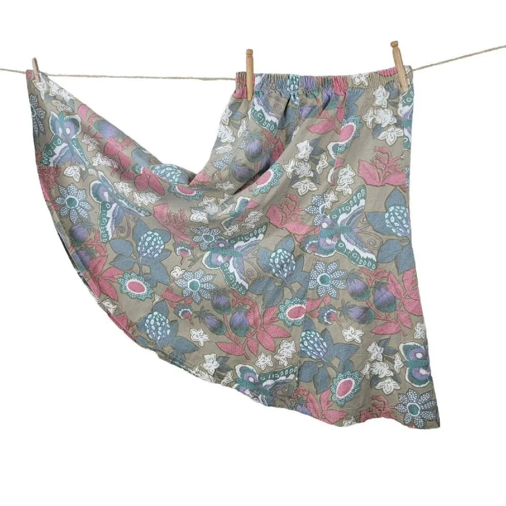 Vintage Circle Skirt Size Small long midi Floral Moth Cottagecore Elastic Waist - Picture 2 of 7